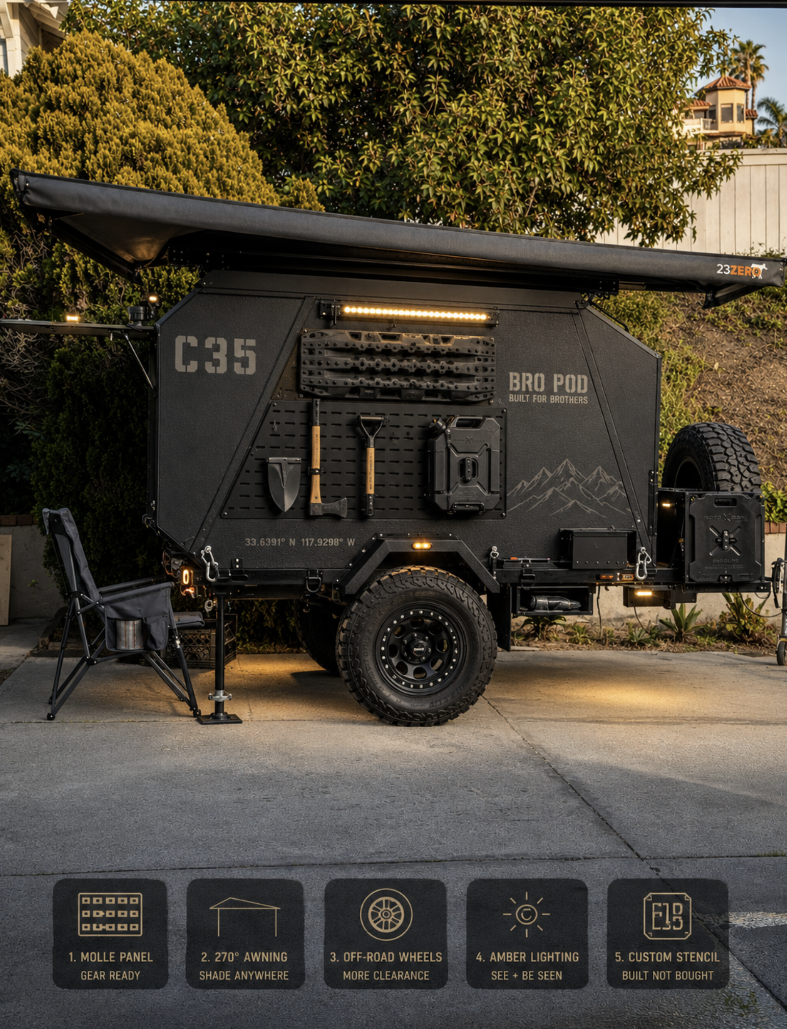 Bro Pod C35 original DIY trailer pod concept with awning and off-road camping setup